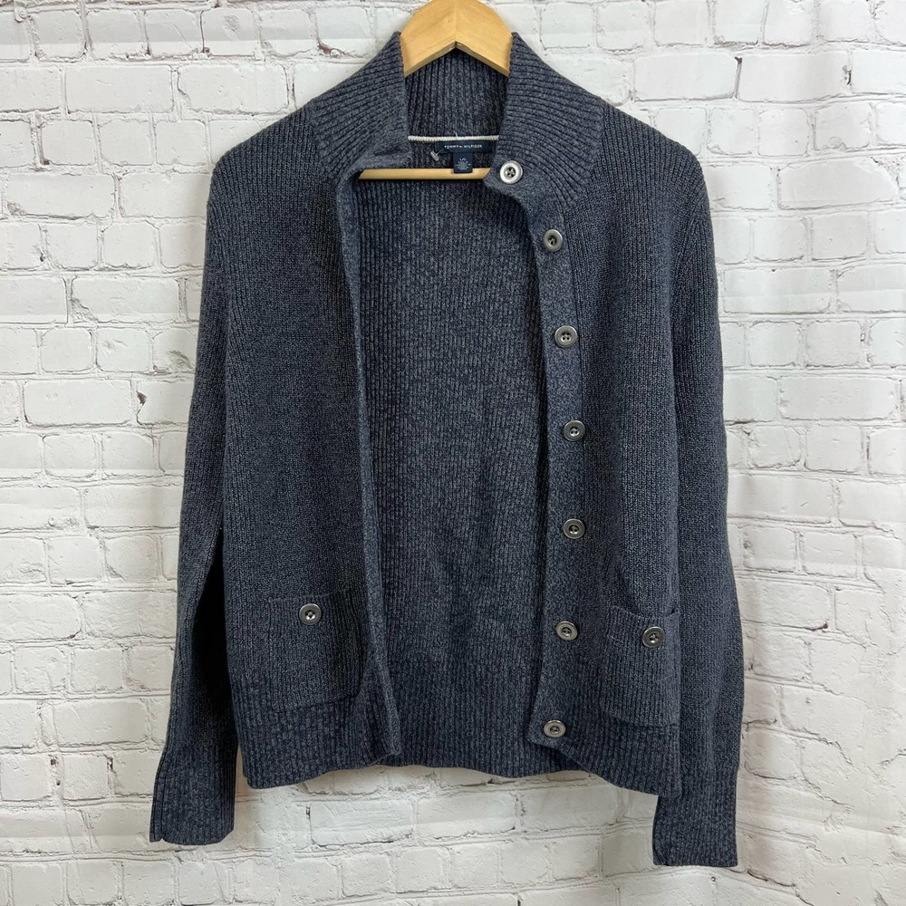 Tommy Hilfiger Women’s Navy Shawl Collar Button Front Knit Cardigan Sweater LG